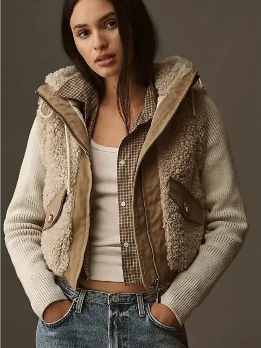 Pilcro Hooded Sherpa Sweater Jacket Anthropologie Size XS